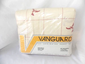 Vintage Vanguard Double Bed Sheet Set Flying Bird Stencil Cream & Rust Sealed - Picture 1 of 9