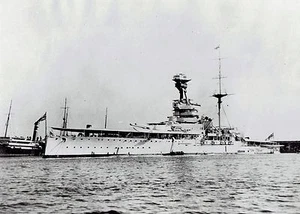 1935 Press Photo by British Royal Navy Battleship HMS Revenge anchored - Picture 1 of 2