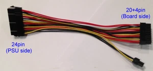 Extra Long 24pin to 20+4pin, 24 to 20pin, 24 to 24pin PSU cable extension. 28cm. - Afbeelding 1 van 2