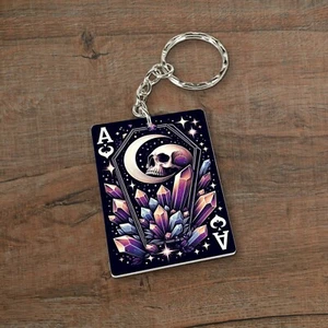 Gothic Crystal Skull Cosmic Playing Card Keyring / Keychain Cool Space Gift Idea - Picture 1 of 2