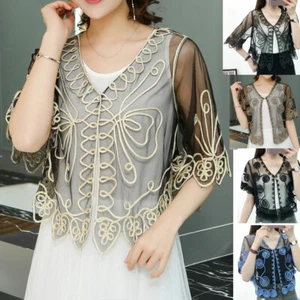 Sheer Bolero Shrug Wedding Prom Dress Wrap Handcraft Jacket Coat Cape Top 8-16 - Picture 1 of 34