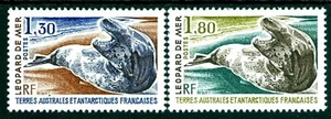 1980 Leopardo marino, foca leopardo, hidrurga leptónix, TAAF, Antártida francesa, Mi.152, montado montado - Imagen 1 de 1