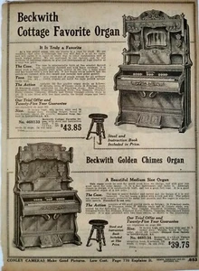 1917 Beckwith Cottage Favorite Golden Chimes Organ Sears Catalog Page Print Ad - Picture 1 of 3
