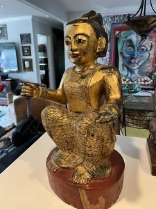Antike handgeschnitzte/handbemalte Statue Thailand. Holz. (Aka Nat Puppe) - Bild 1 von 12