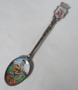 Panama Vintage Souvenir Enameled Spoon Picture Bowl, Man Playing Guitar - Picture 1 of 5