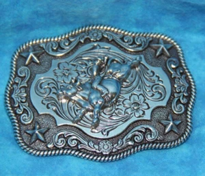 Vintage Nocona Belt Buckle Rodeo Bull Rider ~ 3 inches wide~ Very nice - Picture 1 of 5