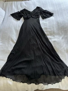 Juanita Sabbadini schwarz 100 % Seide volle Länge Anlass Kleid 30er Jahre Stil Größe 6 - Bild 1 von 13