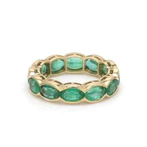 Anillo Banda Oro Amarillo 14K Eternidad Este Oeste Ovalado Esmeralda Natural Verde 6,00 Ct - Imagen 1 de 13