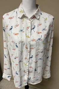 Women’s Next Flamingo Print Button Long Sleeve Shirt Size 12 - Picture 1 of 9