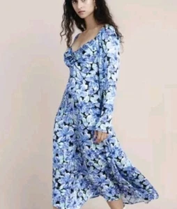 Ghost London Dress Purple Satin Floral Maxi Long Sleeve Medium 12-14 BNWT - Picture 1 of 12