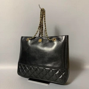 GIVENCHY Matelasse Tote Bag Black Chain Shoulder Bag 4G Logo Women's #B80 - Picture 1 of 16