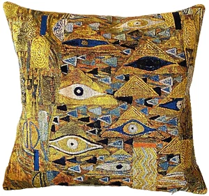 BELGIAN TAPESTRY KLIMT PATCHWORK CUSHION PILLOW COVER, 18", ZIP, VELVET BACK - Picture 1 of 6