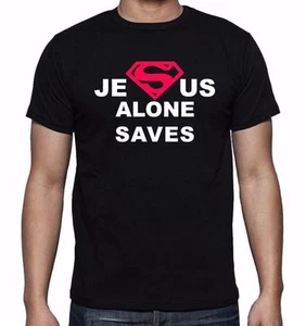 MEN PRINTED JESUS ALONE SAVES CHRISTIAN THEME LOVE GOD BIBLE CROSS TEE T-Shirt - Picture 1 of 19
