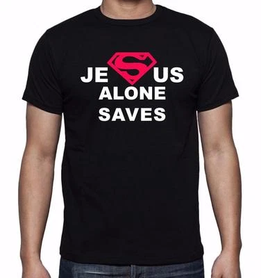 男式印花 JESUS ALONE SAVES CHRISTIAN THEME LOVE GOD BIBLE CROSS T 恤 — 第 1/4 张图片