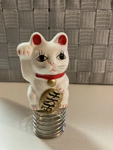 Vtg 4.75” Bobble Head Ceramic Maneki Neko Lucky Cat from Japan Self Stick Dash - Picture 1 of 7