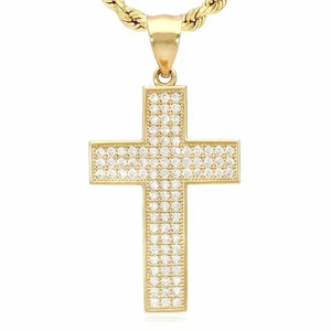 Colgante cruz pavé piedra oro amarillo 14K 1,57" - Imagen 1 de 7
