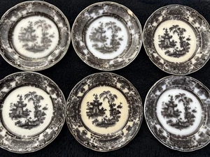 Podmore Walker Corean 1842-59 Set di 6 piatti di gelso transferware 8" 1834-59 - Foto 1 di 14