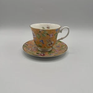 Vintage Crown Trent Limited Teetasse & Untertasse Orange Chintz Fine Bone China - Bild 1 von 7