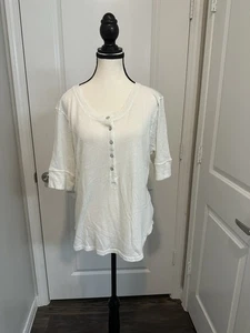 Faherty Hemp Cotton Blend White Henley Tee Shirt Top Size L Made in Guatemala - Picture 1 of 5