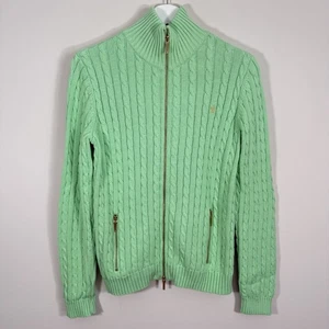 Neu ohne Etikett Lauren Ralph Lauren Y2K Damenpullover grün Zopfmuster durchgehender Reißverschluss M - Bild 1 von 10