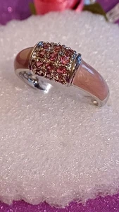 Ring aus rotem Zirkon/emailliertem Sterlingsilber.  Größe Q. 3:59 Gramm - Bild 1 von 7