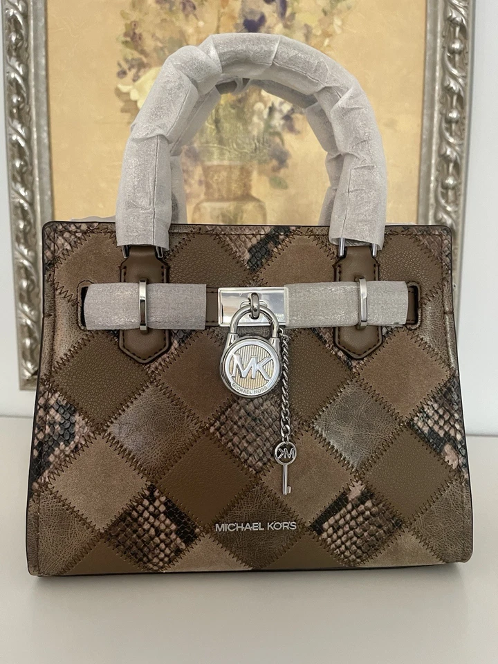 Cartera pequeña Michael Kors Hamilton con retazos y serpiente en relieve madera a la deriva nueva con etiquetas Foto 1 de 4