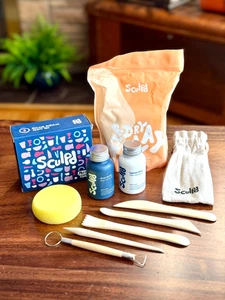 Sculpd Air Dry Pottery Kit with Pastel Tones Paints - 1/2 Clay Used - Picture 1 of 12