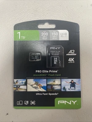 PNY PRO Elite Prime 1TB microSDXC Card 200MB/s 150MB/s A2 V30 4K SD Adapter - Image 1 of 2
