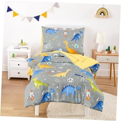  - Juego de cama de dinosaurio para niños, Dino Astronauts Rocket Space, 4 niños pequeños grises Foto 1 de 4