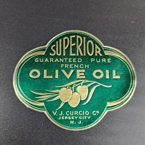 Etiqueta Original Vintage V.J. CURCIO CO. Aceite de Oliva Jersey City, Nueva Jersey Lámina en Relieve - Imagen 1 de 3