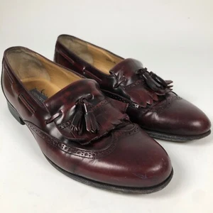 Nordstrom Mens Size US 10.5 M Burgundy Leather Tassel Loafers Dress Shoes Italy - Picture 1 of 12
