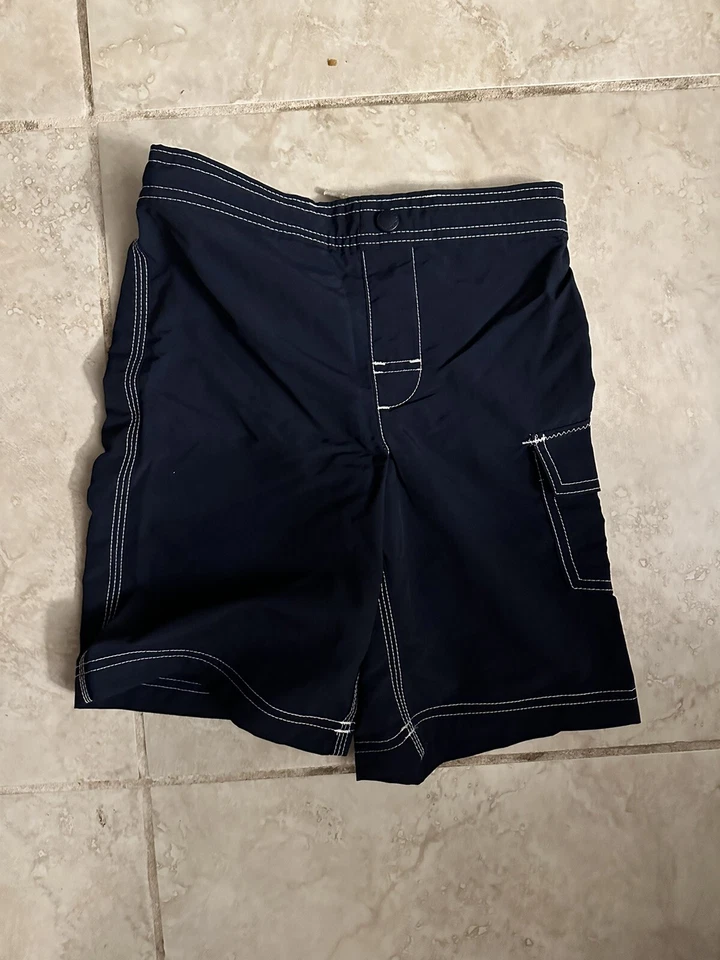 Land's End Boys' Navy Swim Trunks Size 7 with Adjustable Waist and Side Pockets - Image 1 of 1