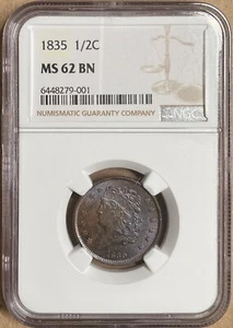 1835 NGC MS62 BN Classic Head Half Cent 1/2c - Bild 1 von 2