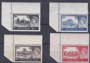 1959 Sg 595-598 2nd De La Rue Castles 4 values top left marginals UNMOUNTED MINT - Picture 1 of 1