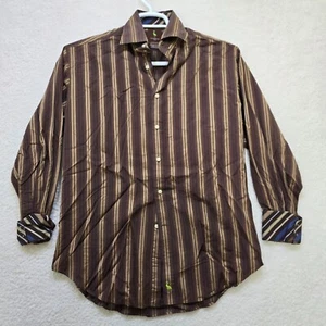 Tailorbyrd  Button Up Shirt Mens Size M Brown Striped Long Sleeve Flip Cuff READ - Picture 1 of 16