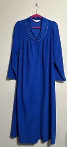 NEW SHADOWLINE SZ M FULL A-LINE NAVY BLUE BUTTON FRONT ROBE~LACE INSERTS~ - Picture 1 of 5