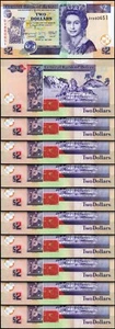 Belize 2 Dollars 2021, UNC, 10 Pcs LOT, Consecutive, P-66, QUE II, New Sign,Date - Picture 1 of 5