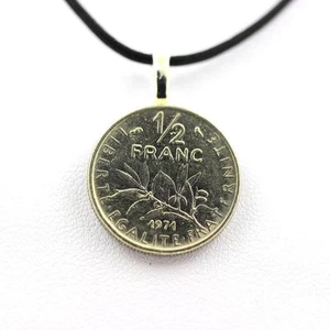 Authentic Coin Pendant "France" Half Franc Semeuse + Cord - Picture 1 of 1