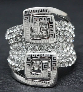 18k White Gold Plated Big Bold Ring made w Swarovski Crystal Stone Gorgeous - Picture 1 of 12