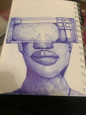 Tinta Original Moda Retrato Pintura A5 Teléfono Móvil Biro Gángster Surrealista Rap Foto 1 de 4