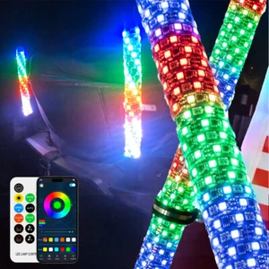 2X 2FT FAT RGB LED Whip Spiral Lights w/Flags For Can-Am Outlander 1000 800 500 - Picture 1 of 8