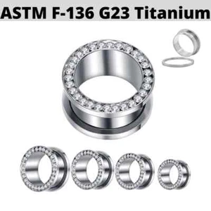PAR 2g 0g 00g Titanio Circonita cúbica Forrado Tornillo en Carne Túnel Medidores Tapones Lóbulo de la Oreja - Imagen 1 de 4