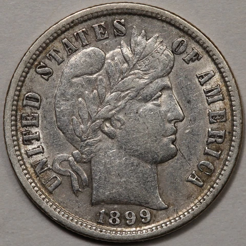 1899-S Barber Dime EF Condition XF Cover