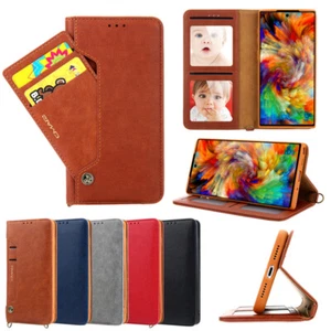 Genuine Leather Wallet Case Magnetic Flip Cover for Samsung Galaxy A14 A34 A54 - Picture 1 of 33