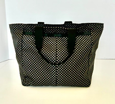 LeSportsac nylon bag, black with gray polkadots, short handles, zip pockets