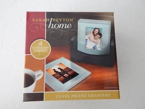 Sarah Peyton Home 4 Solid Glass Photo Coasters With Wood Holder New - Picture 1 of 5