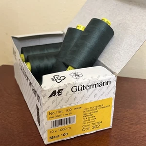 GUTERMANN Mara 100 TEX 30 POLYESTER THREAD- Box - lot of 10 spools- dark green - Picture 1 of 4