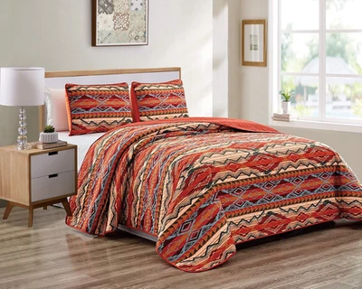 Rustic Southwestern Quilt Bedding Set King/Cal-King Tribal Pattern Microfiber - Image 1 of 4