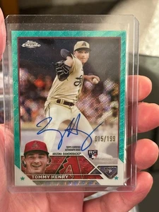 2023 Topps Chrome Rookie Autograph Aqua Wave Tommy Henry RC Rookie Auto 015/199 - Picture 1 of 3