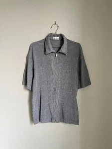 Zara Herren Hemd Nadelstreifen Faltenoptik Reißverschluss in Weiß/Grau Größe XL - Bild 1 von 5